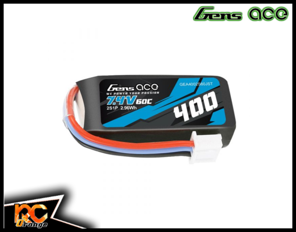 RC ORANGE GENS ACE GE1 0400 2J 60C Batterie lipo 2S 400MAH 60C 7.4V (JST) 41x20x13mm 20g