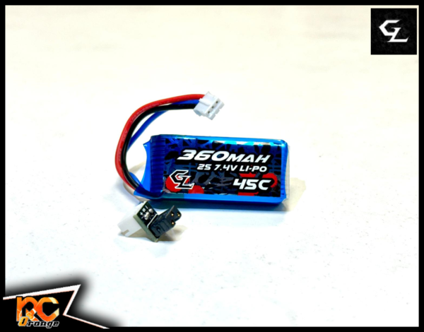 RC ORANGE GL RACING GBY 003 GL M Accus Li Po 2S 7.4V 45C 360mAh avec convertisseur vers connecteur GL